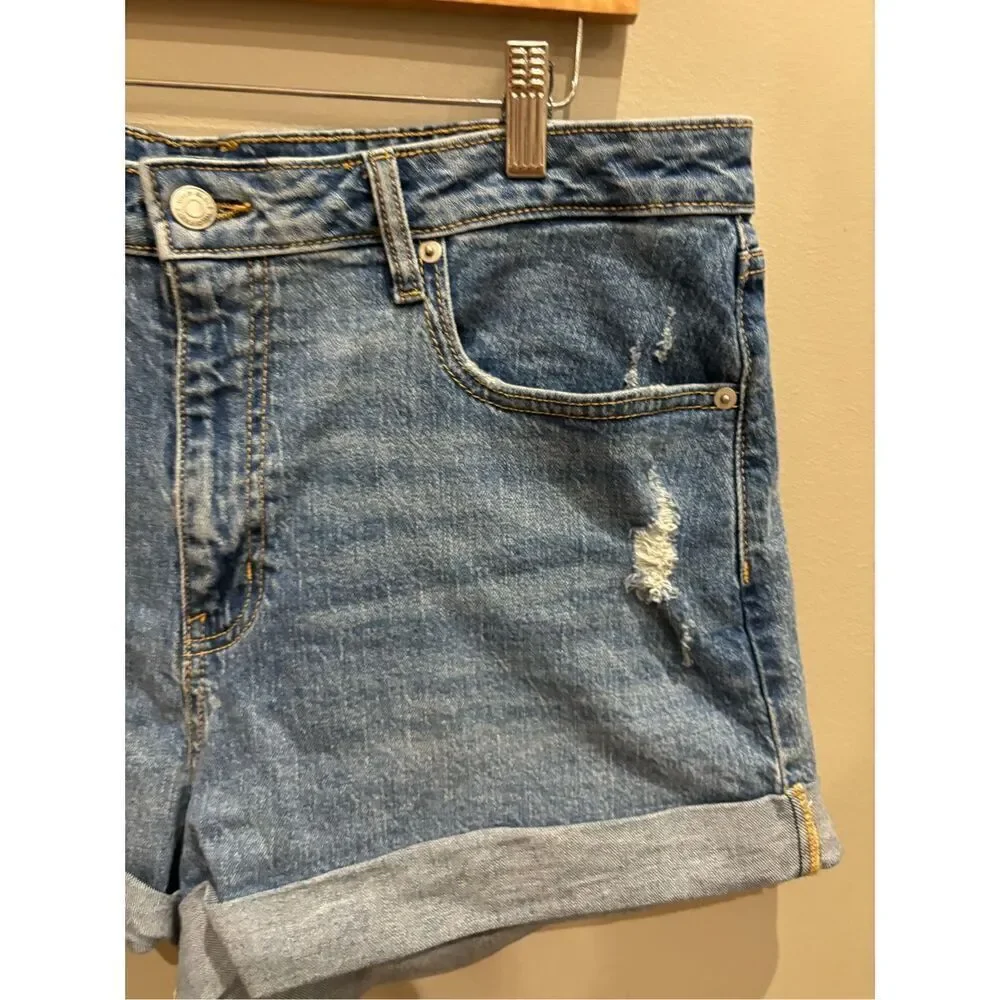 Wild Fable 12 super high rise rolled cuff medium wash distressed cotton spandex